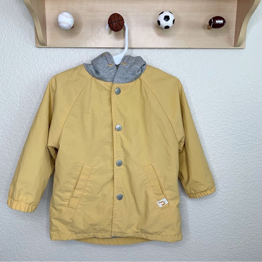 Zara Unisex Baby Size 12-18 Months  Yellow Button Up Parka Hooded Jacket